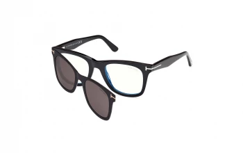 Tom Ford FT5970-B With Clip on style-color 001 Shiny Black / Shiny Black / smoke smoke Lens