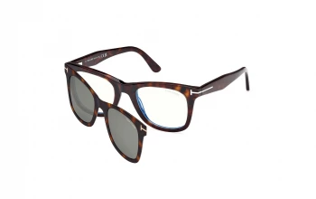 Tom Ford FT5970-B With Clip on style-color 052 Dark Havana / Dark Havana / green green Lens