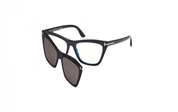Tom Ford FT5971-B With Clip on style-color 001 Shiny Black / Shiny Black / smoke smoke Lens