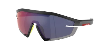 Prada Linea Rossa PS 03ZS style-color 1BO10A Matte Black / Red/Blue Lens