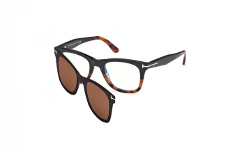 Tom Ford FT5970-B With Clip on style-color 005 Black / Havana / Black / Havana / brown brown Lens