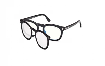Tom Ford FT5993-B With Clip on style-color 005 Shiny Black / Shiny Black / smoke smoke Lens