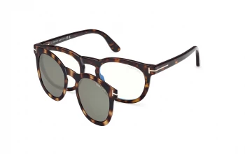 Tom Ford FT5993-B With Clip on style-color 052 Dark Havana / Dark Havana / green green Lens