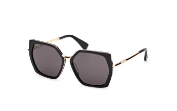 Max Mara MM0136 MILLER-5 style-color 01A Shiny Black / Shiny Deep Gold / smoke smoke Lens