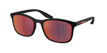 Prada Linea Rossa PS A08S style-color 1BO08F Matte Black / Dark Grey Mirror Blue/Red Lens