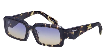 Prada PR 27ZSF style-color 16O50E Black Malt Tortoise / Clear Fifty Yellow/Dark Blue Lens
