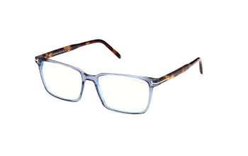 Tom Ford FT5802-B style-color 090 Shiny Tranparent Blue, Classic Havana, t Logo / Blue Block Lenses