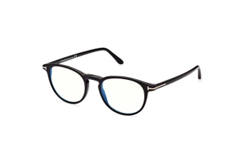 Tom Ford FT5803-B style-color 001 Shiny Black, t Logo / Blue Block Lenses