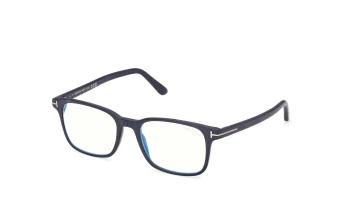 Tom Ford FT5831-B style-color 001 Shiny Black , t Logo / Blue Block Lenses