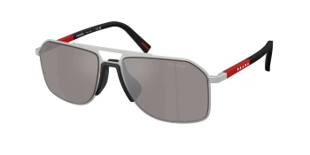 Prada Linea Rossa PS B51S style-color 18X80I Matte Silver / Purple Brown Mirror Silver Lens
