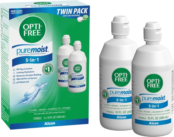 OPTI-FREE&reg; PUREMOIST&reg; Multi-Purpose Disinfecting Solution 2 x 10oz Twin Pack with Lens Case